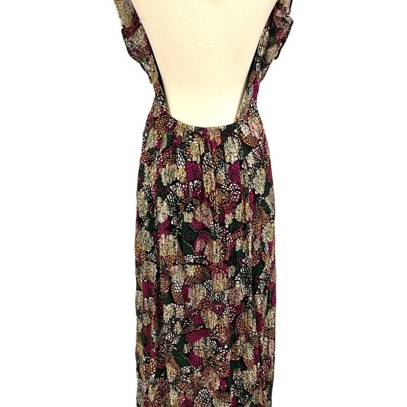 Ba&Sh Leo Woven Emerald Maxi Dress Size 3 / L Halter Metallic Open Back Prom - Picture 7 of 15